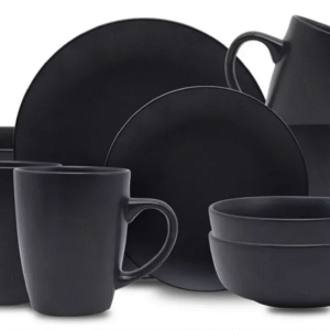 Vajilla Moderna Minimalista Cerámica 16 Piezas 4 Personas Color Negro Royal